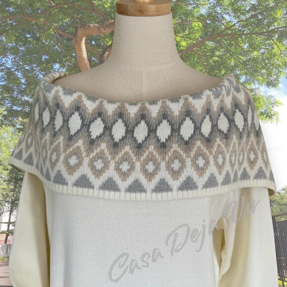 Retro Westport Cowl Off the Shoulder Thick Warm Long Sleeve Bell Sweater - Picture 5 of 12